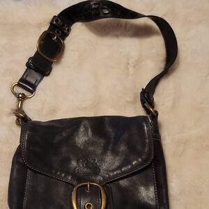 Coach Black Leather Crossbody Bag with Brass Buckle